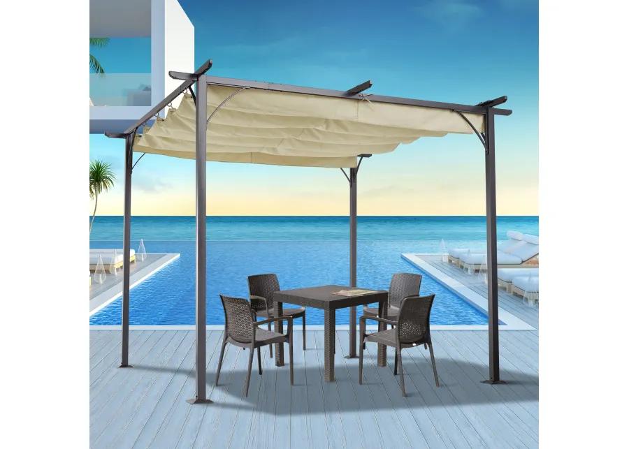 Beige Shade Solution: 10x10 Retractable Pergola Gazebo with UV Resistant Canopy