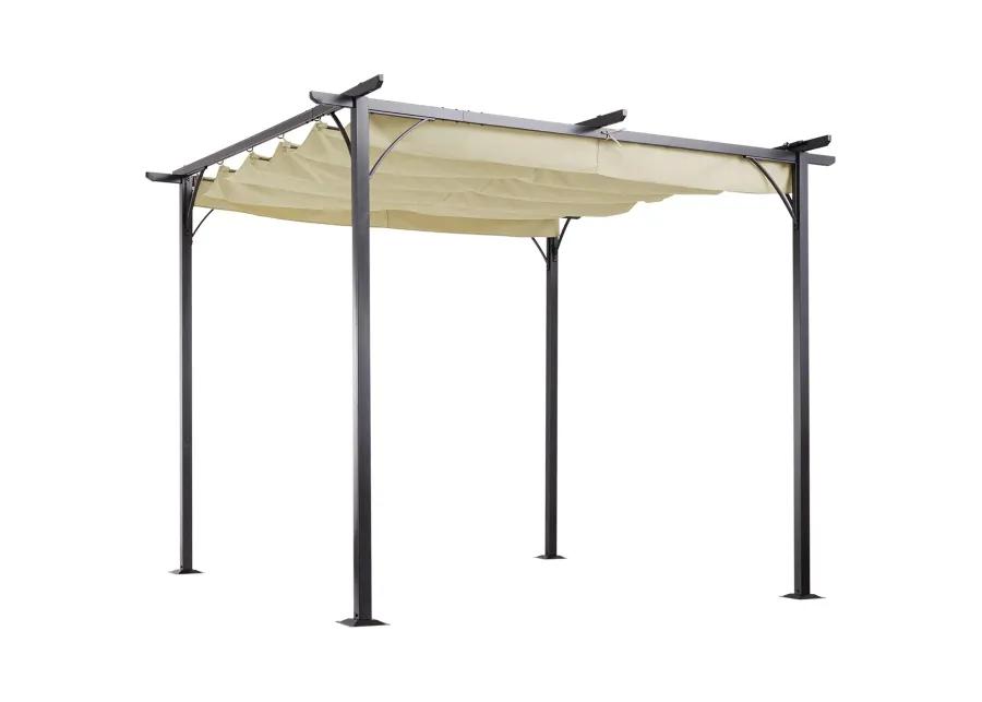 Beige Shade Solution: 10x10 Retractable Pergola Gazebo with UV Resistant Canopy