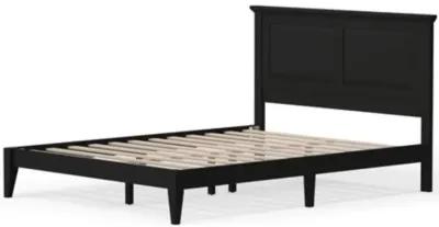 Hivvago Queen Traditional Solid Oak Wooden Platform Bed Frame with Headboard in Black