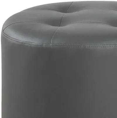 Round Leatherette Swivel Ottoman with Tufted Seat, Gray and Black-Benzara