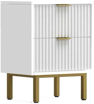 Beth 27 Inch 2 Drawer Nightstand, Corrugated, Mahogany Wood, White, Gold-Benzara