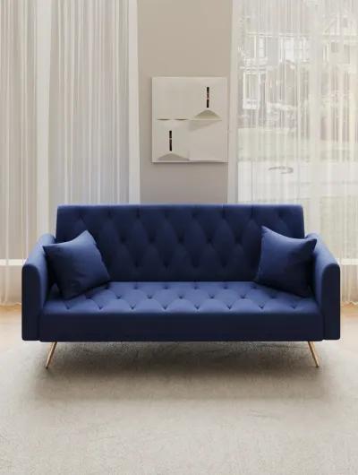 Merax Velvet Fabric Convertible Loveseat Sofa