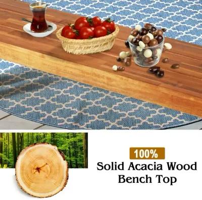 Set of 2 Patio Acacia Wood Dining Benches