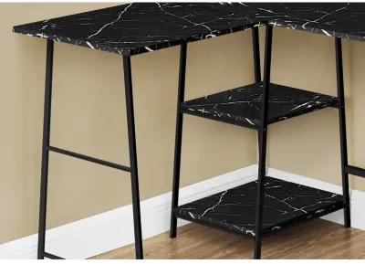 Monarch Specialties I 7594 Computer Desk, Home Office, Corner, Storage Shelves, 48"L, L Shape, Work, Laptop, Metal, Laminate, Black Marble Look, Contemporary, Modern