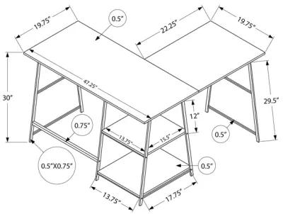 Monarch Specialties I 7594 Computer Desk, Home Office, Corner, Storage Shelves, 48"L, L Shape, Work, Laptop, Metal, Laminate, Black Marble Look, Contemporary, Modern