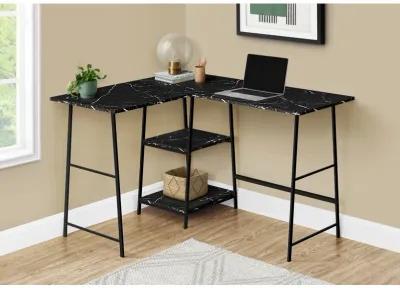 Monarch Specialties I 7594 Computer Desk, Home Office, Corner, Storage Shelves, 48"L, L Shape, Work, Laptop, Metal, Laminate, Black Marble Look, Contemporary, Modern