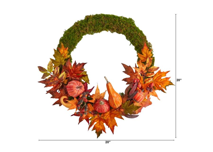 HomPlanti 20" Autumn Pumpkin, Gourd and Fall Maple Leaf Artificial Wreath