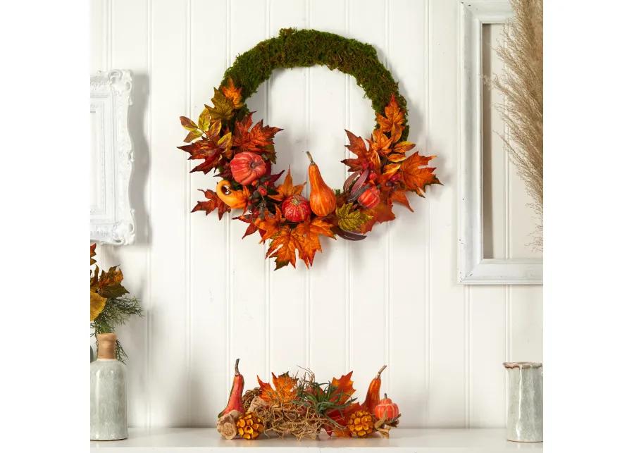 HomPlanti 20" Autumn Pumpkin, Gourd and Fall Maple Leaf Artificial Wreath