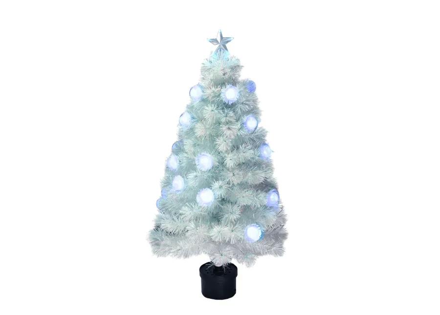 4' Pre-Lit Medium White Iridescent Fiber Optic Artificial Christmas Tree  Blue LED Lights