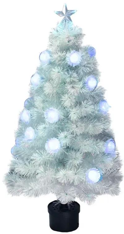 4' Pre-Lit Medium White Iridescent Fiber Optic Artificial Christmas Tree  Blue LED Lights