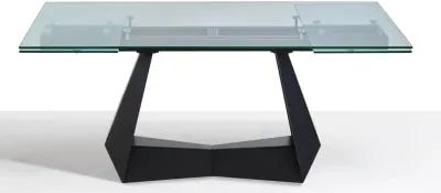 Clear Glass Extension Dining Table with Black Metal Base