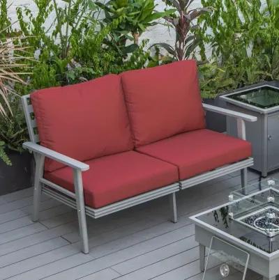 LeisureMod Outdoor Patio Loveseat with Gray Aluminum Frame