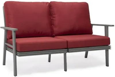 LeisureMod Outdoor Patio Loveseat with Gray Aluminum Frame