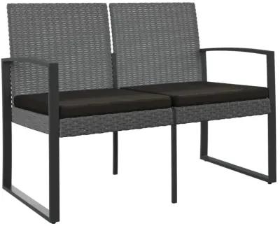 vidaXL 2-Seater Patio Garden Bench with Cushions, Dark Gray Polypropylene Rattan Look, Outdoor Seating, Sturdy Powder-Coated Steel Frame - Industrial Style