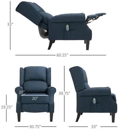 HOMCOM Vibrating Massage Recliner Chair for Living Room, Reclining Wingback Single Sofa with Heat, Linen Fabric Push Back Accent Chair with Footrest, Side Pocket, Dark Blue