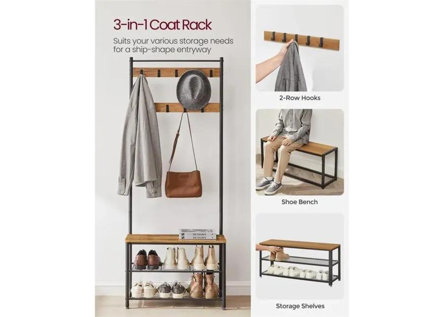 Coat Rack and Shoe Bench with Storage Shelf and Metal Frame