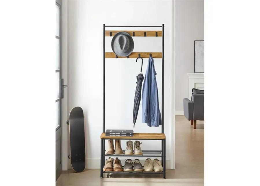 Coat Rack and Shoe Bench with Storage Shelf and Metal Frame