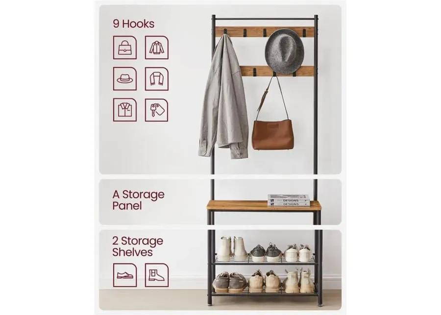 Coat Rack and Shoe Bench with Storage Shelf and Metal Frame