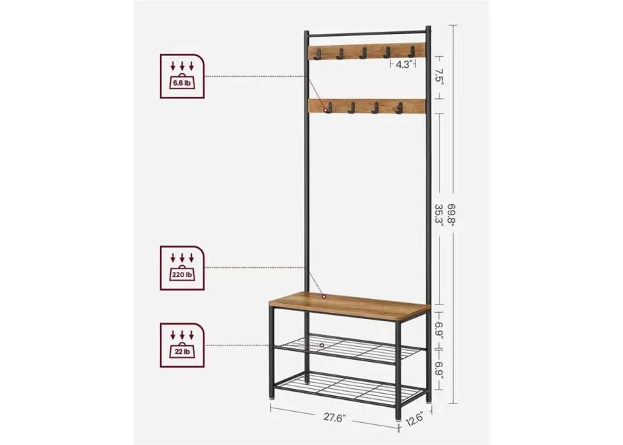 Coat Rack and Shoe Bench with Storage Shelf and Metal Frame