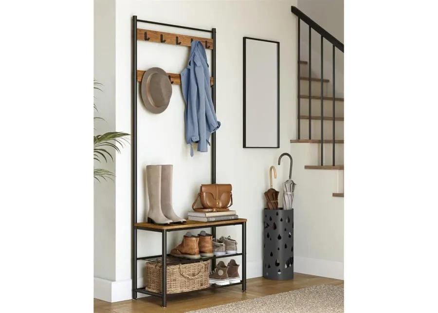 Coat Rack and Shoe Bench with Storage Shelf and Metal Frame