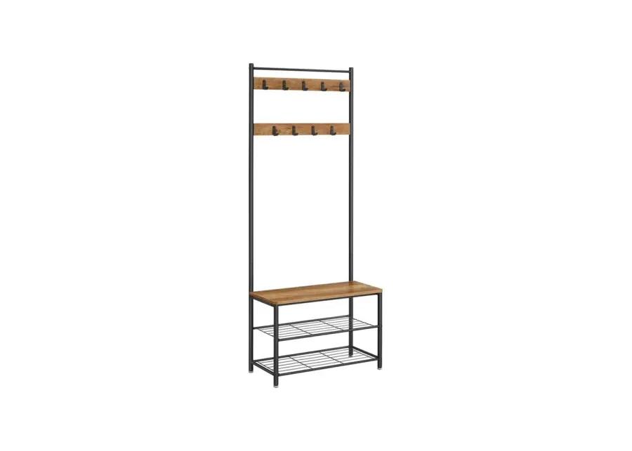 Coat Rack and Shoe Bench with Storage Shelf and Metal Frame