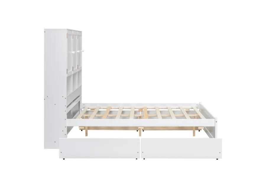 Merax Platform Bed with Storage Headboard and 4 Drawers