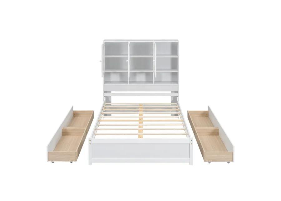 Merax Platform Bed with Storage Headboard and 4 Drawers