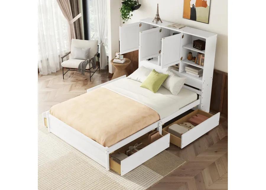 Merax Platform Bed with Storage Headboard and 4 Drawers