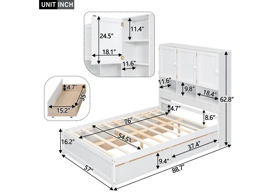 Merax Platform Bed with Storage Headboard and 4 Drawers