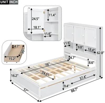 Merax Platform Bed with Storage Headboard and 4 Drawers