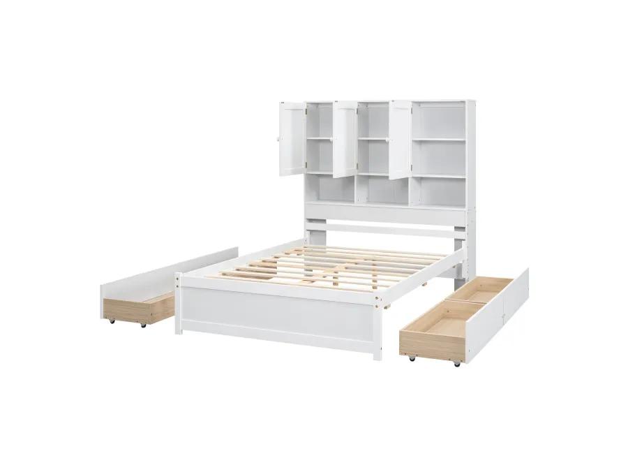 Merax Platform Bed with Storage Headboard and 4 Drawers