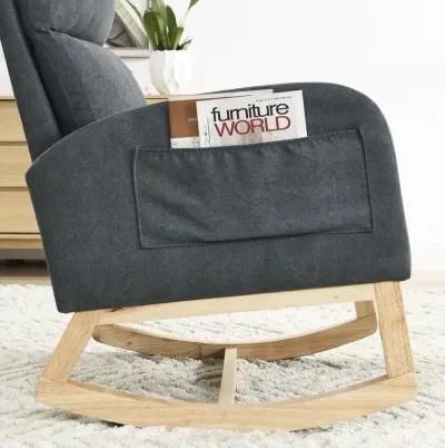 27.6 W Modern Accent High Backrest Living Room Lounge Arm Rocking Chair, Two Side Pocket