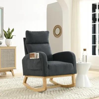 27.6 W Modern Accent High Backrest Living Room Lounge Arm Rocking Chair, Two Side Pocket