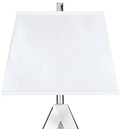 30 Inch Table Lamp, Mirrored Crystal Accent Geometric Base, Chrome, White - Benzara