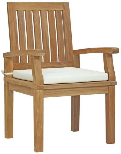 Modway EEI-2701-NAT-WHI Marina Premium Grade A Teak Wood Outdoor Patio, Dining Armchair, Natural White