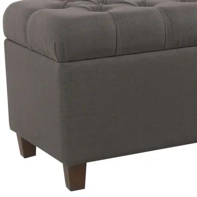 Fabric Upholstered Button Tufted Wooden Bench With Hinged Storage, Dark Gray and Brown - Benzara