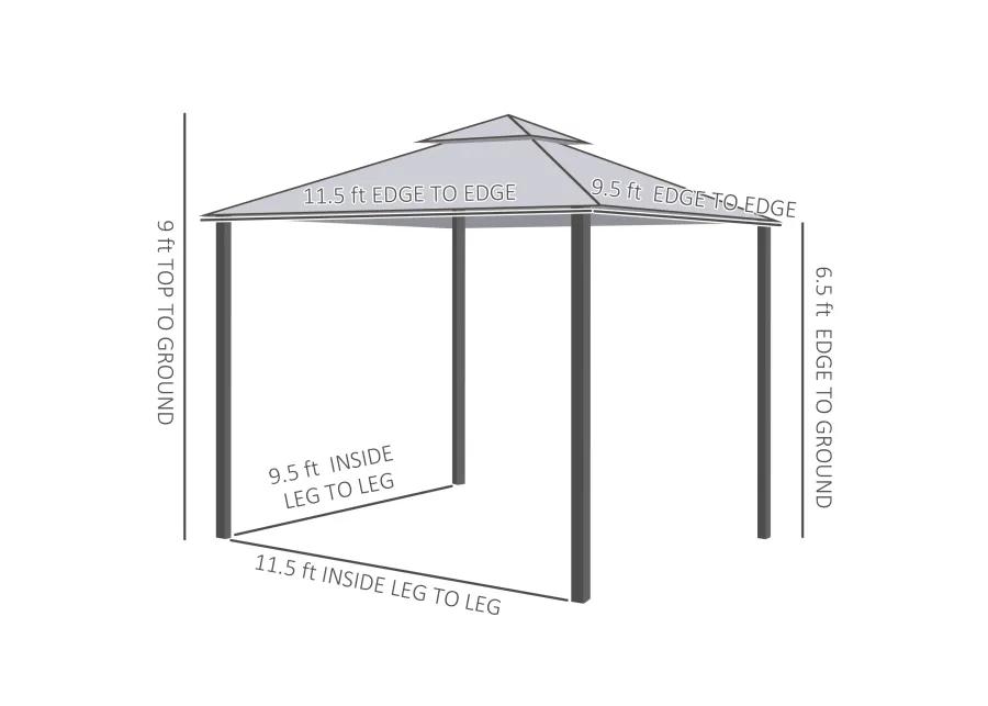 Outsunny 10' x 12' Patio Gazebo Outdoor Canopy Shelter with 2-Tier Roof and Netting, Steel Frame for Garden, Lawn, Backyard and Deck, Taupe