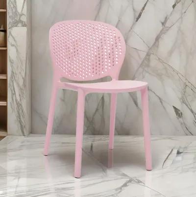 Gyna 14 Inch Kids Side Chair, Round Dotted Backrest, Armless, Pink - Benzara