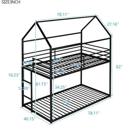 Bunk Beds For Kids Twin Over Twin, House Bunk Bed Metal Bed Frame Built-In Ladder