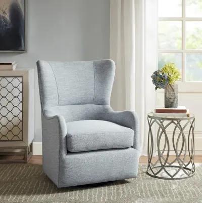 Gracie Mills Zachery Transitional Swoop Wing Chair with Round Arm and Piped Edges