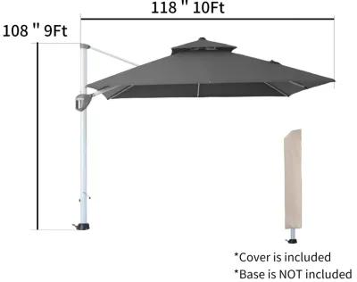 MONDAWE 10ft 2-Tier Square Cantilever Outdoor Patio Umbrella with Included Cover