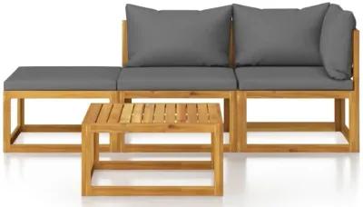 vidaXL 4 Piece Garden Lounge Set with Cushion Solid Acacia Wood