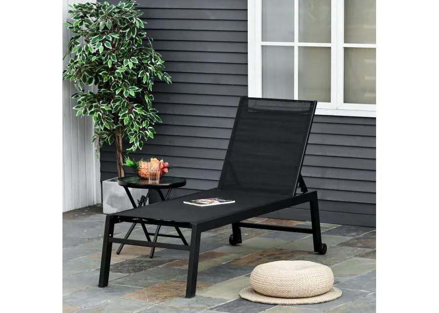 Black Patio Lounger: Chaise Chair with Wheels and Adjustable Back