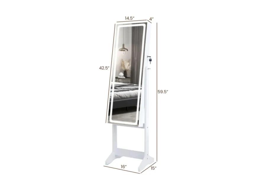 Hivvago Lockable Jewelry Armoire Standing Cabinet with Lighted Full-Length Mirror