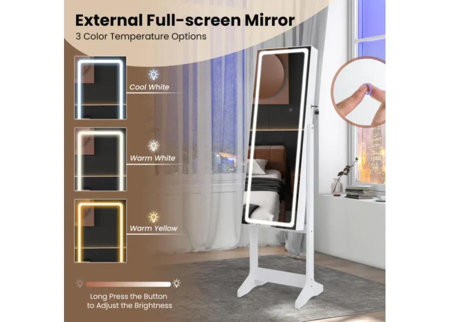 Hivvago Lockable Jewelry Armoire Standing Cabinet with Lighted Full-Length Mirror