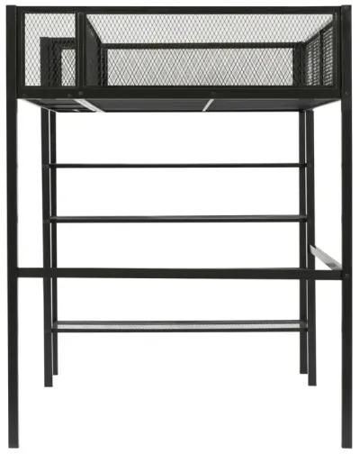 Twin Size Metal Loft Bed With 4 Tier Shelves And Storage