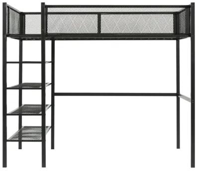 Twin Size Metal Loft Bed With 4 Tier Shelves And Storage