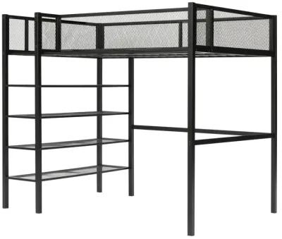 Twin Size Metal Loft Bed With 4 Tier Shelves And Storage