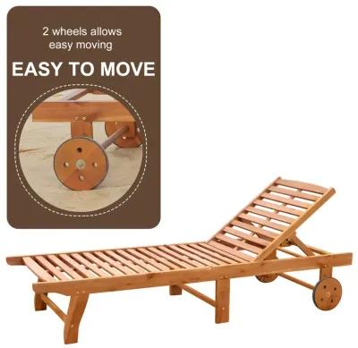 Teak Poolside Lounger: Folding Wooden Chaise with Wheels & Recliner