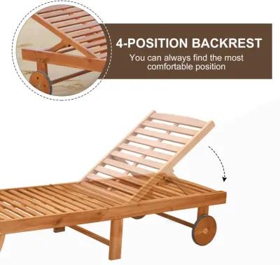 Teak Poolside Lounger: Folding Wooden Chaise with Wheels & Recliner